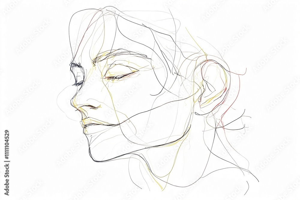 Continuous Line Drawing of a Male Profile, Minimalist Black and White Artwork with Copy Space Continuous Line Drawing of a Male Profile, Minimalist Black and White Artwork with Copy Space