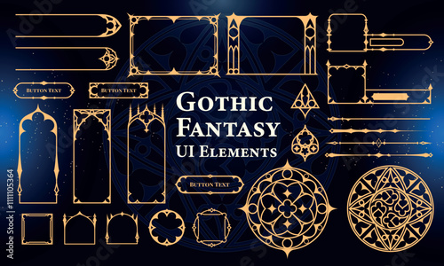 Set of Gothic Fantasy Elements for user interface, poster, video. Fantasy magic HUD. Template for rpg game interface. Vector Illustration EPS10