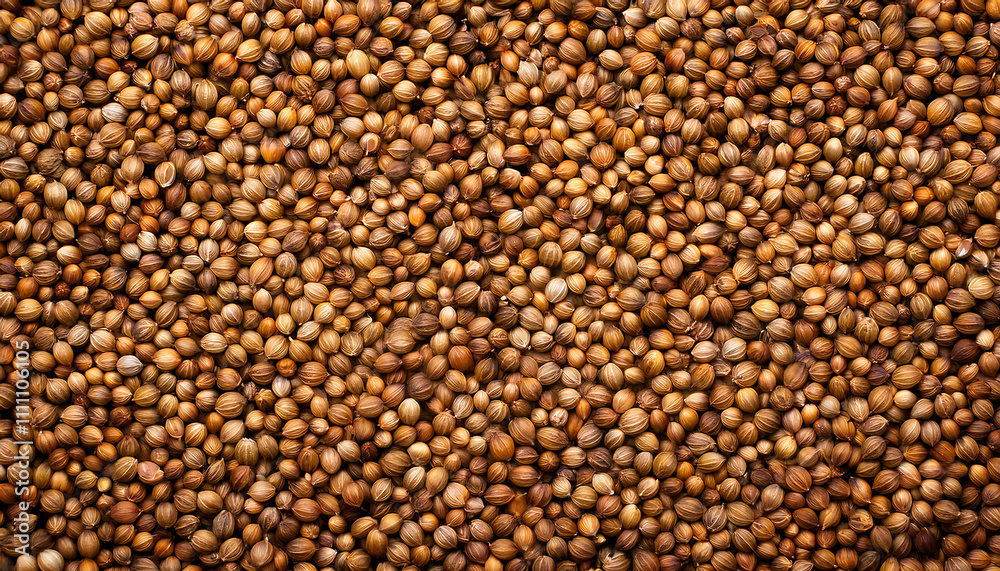 Crushed coriander seeds adorn a warm backdrop, showcasing their earthy tones and natural beauty in a culinary context Crushed coriander seeds adorn a warm backdrop, showcasing their earthy tones and natural beauty in a culinary context