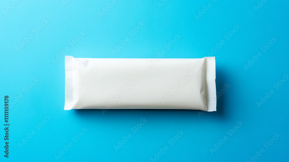 Blank White Sachet Pouch on Blue Background  Packaging Mockup