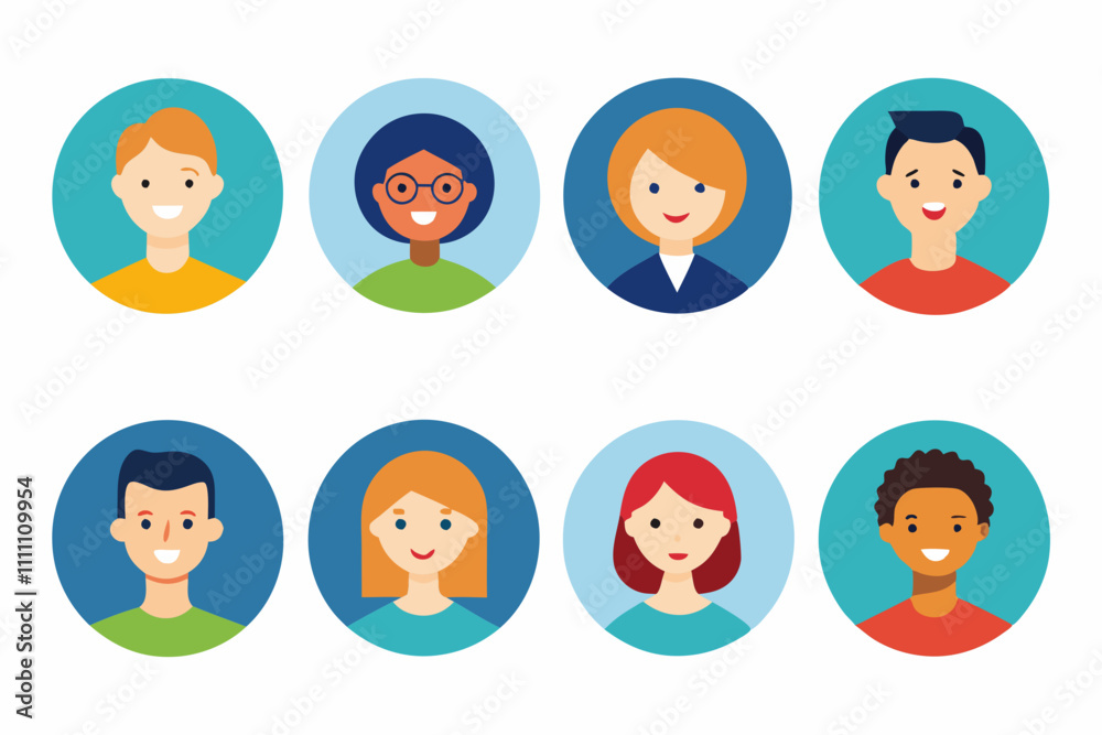 Faces set isolated with round. icons with people faces. Portrait concept. on white Faces set isolated with round. icons with people faces. Portrait concept. on white
