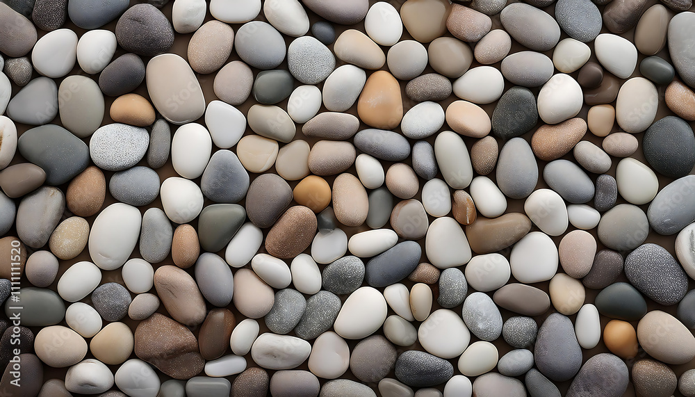 Smooth pebbles create an inviting texture in a harmonious blend of gray and beige tones for a calming backdrop Smooth pebbles create an inviting texture in a harmonious blend of gray and beige tones for a calming backdrop