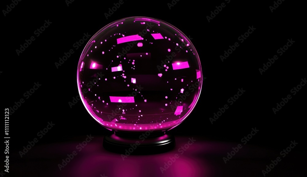 Pink illuminated crystal ball on dark background. Pink illuminated crystal ball on dark background.