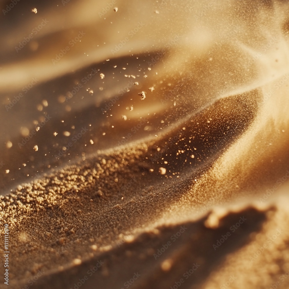 A close-up of golden sand with particles suspended in the air, highlighting texture and movement. A close-up of golden sand with particles suspended in the air, highlighting texture and movement.