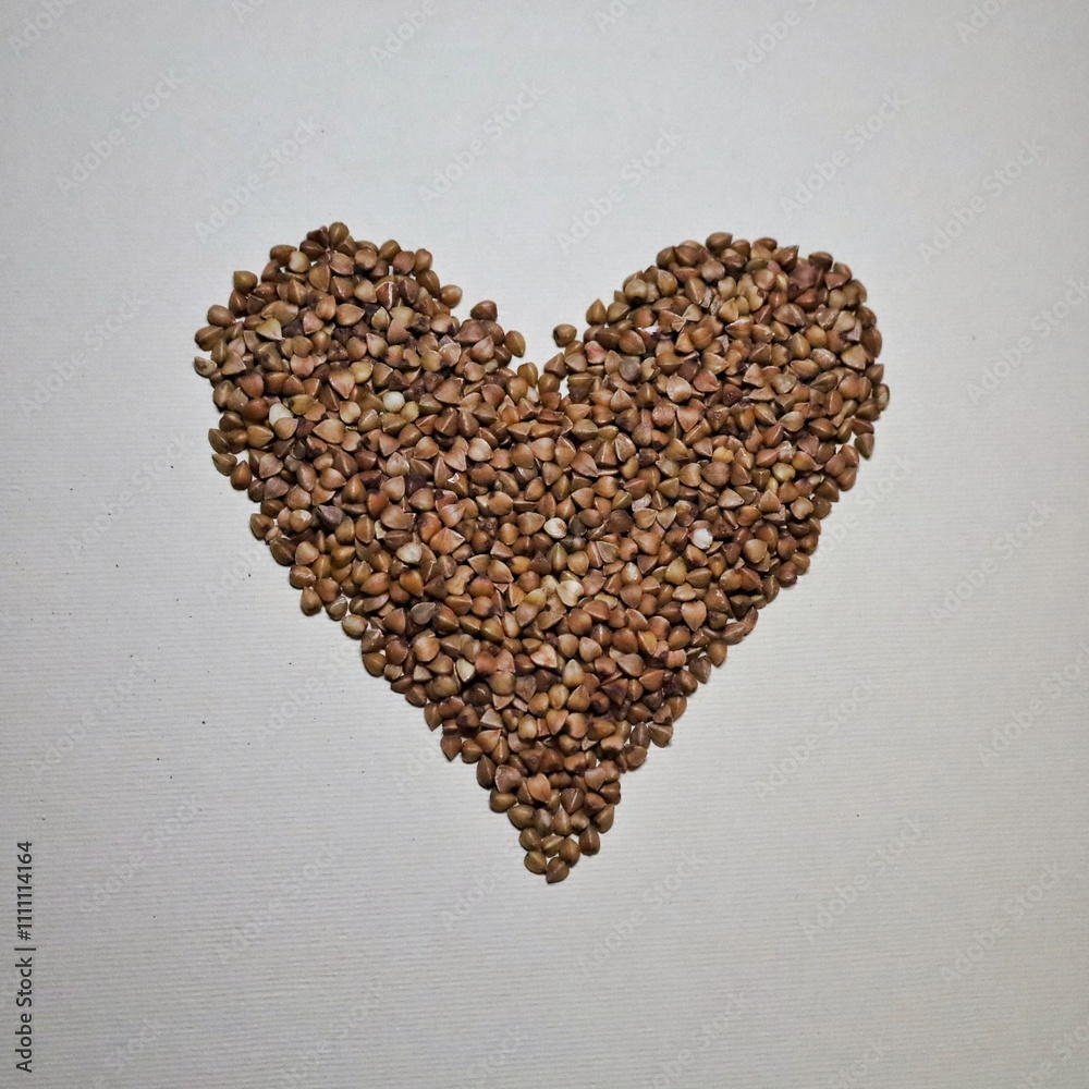 Heart made from buckwheat grains Heart made from buckwheat grains