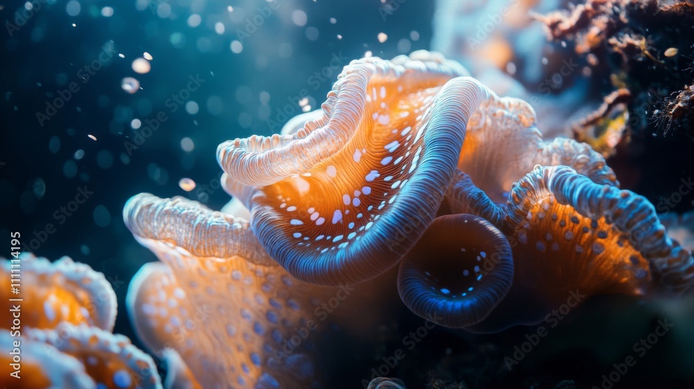 Naklejka premium Close-up of Colorful Coral with White Spots Under Water