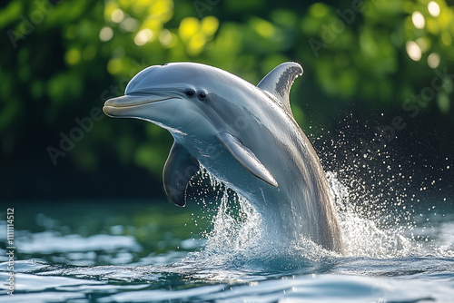A Bottlenose Dolphin Leaps From The Ocean Water photo