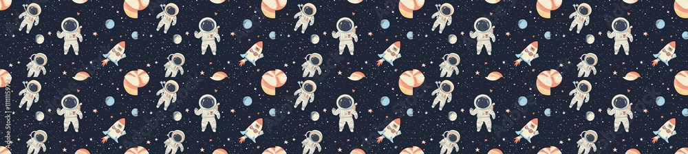 seamless pattern of Space adventure Astronauts, rocket, planets white, orange retro style childlike wonder, exploration cosmic journey seamless pattern of Space adventure Astronauts, rocket, planets white, orange retro style childlike wonder, exploration cosmic journey