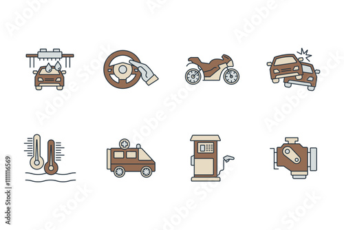 Automotive icon set . Automotive pack vector elements for infographic web. with trend color