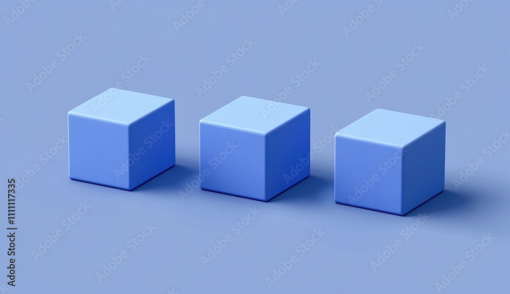 Three light blue cubes on a blue background. Three light blue cubes on a blue background.