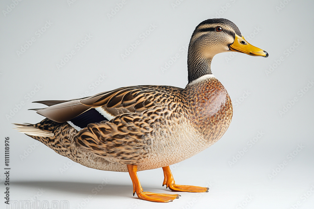 Female Mallard Duck Posing Against A White Background Female Mallard Duck Posing Against A White Background