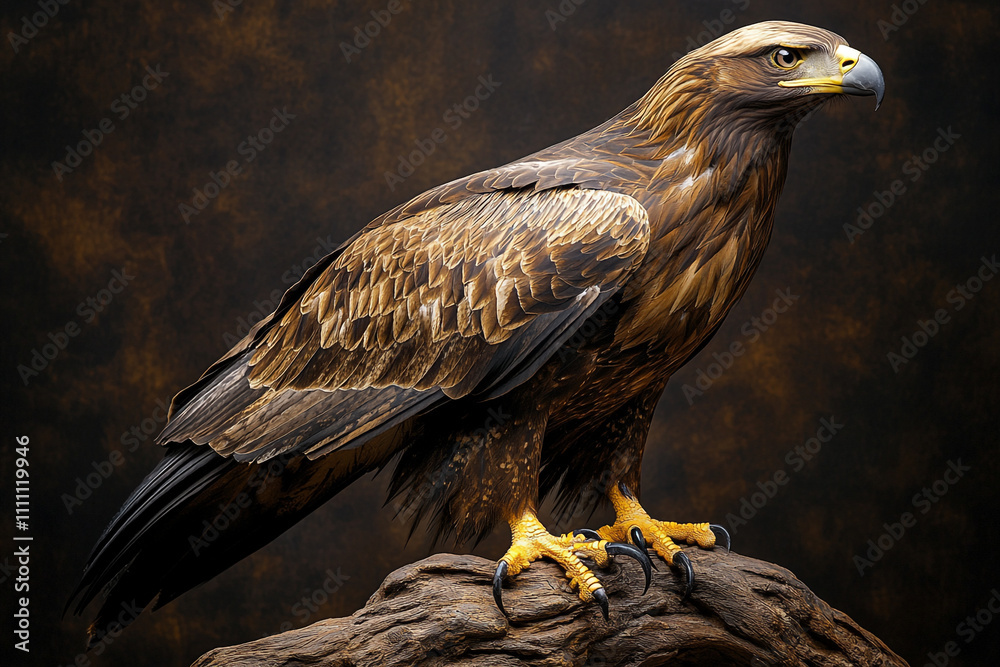Fototapeta premium Majestic Golden Eagle Perched on Weathered Wood