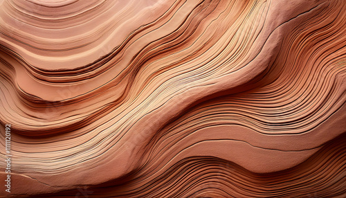 Natural sandstone formations display mesmerizing striations in warm beige and terracotta tones, capturing nature's artistry from a desert landscape