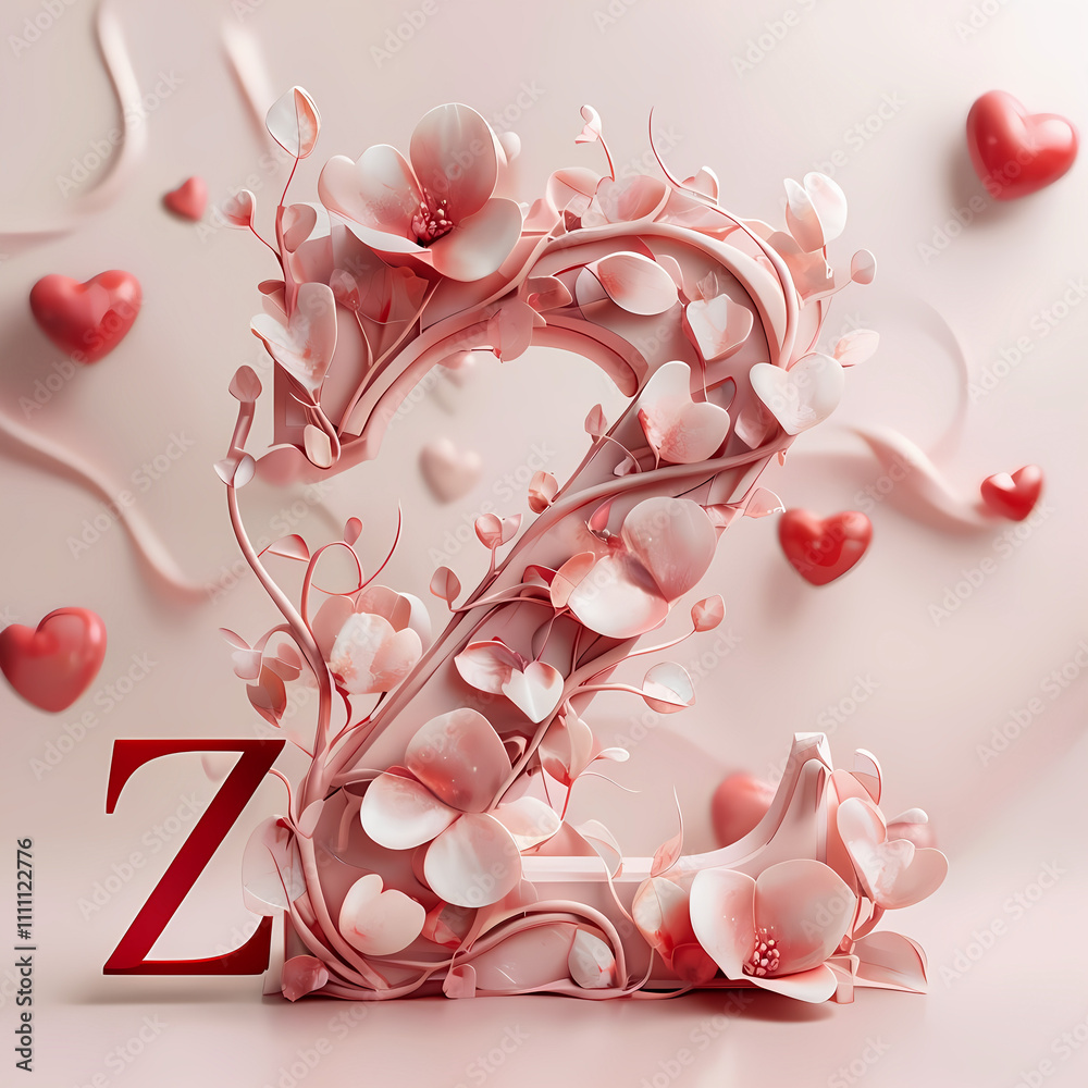 3d Valentine's day themed alphabet decoration with floral vines and hearts, beautiful letters monogram, graphic design illustration wallpaper 3d Valentine's day themed alphabet decoration with floral vines and hearts, beautiful letters monogram, graphic design illustration wallpaper