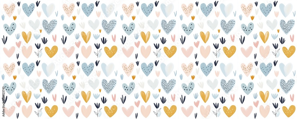 Fototapeta premium seamless pattern of Abstract hand painted hearts pastel blue gold Valentine's Day romantic love 