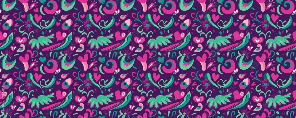 seamless pattern of Vibrant purple pink teal floral hearts pattern seamless textile design romantic love Valentines Day seamless pattern of Vibrant purple pink teal floral hearts pattern seamless textile design romantic love Valentines Day