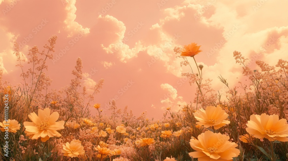A Field of Yellow Flowers Against a Sunset Sky A Field of Yellow Flowers Against a Sunset Sky