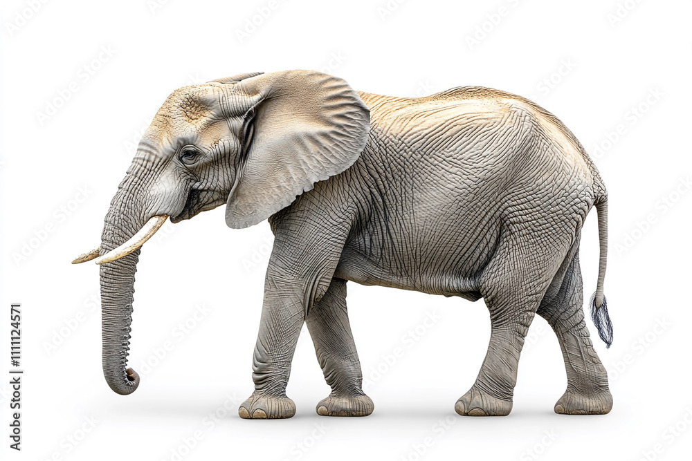 Fototapeta premium African Elephant Walking Isolated on White Background