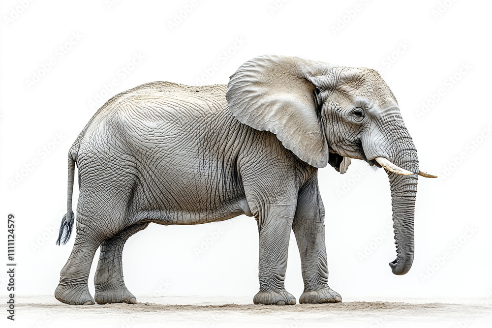 Majestic African Elephant Standing Against White Background Majestic African Elephant Standing Against White Background