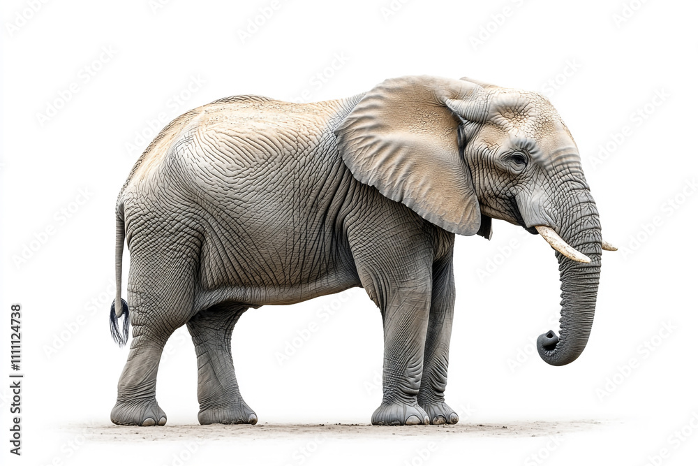 Fototapeta premium African Elephant Standing Isolated Against White Background