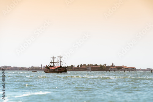 Historic Ship on Scenic Waterfront
