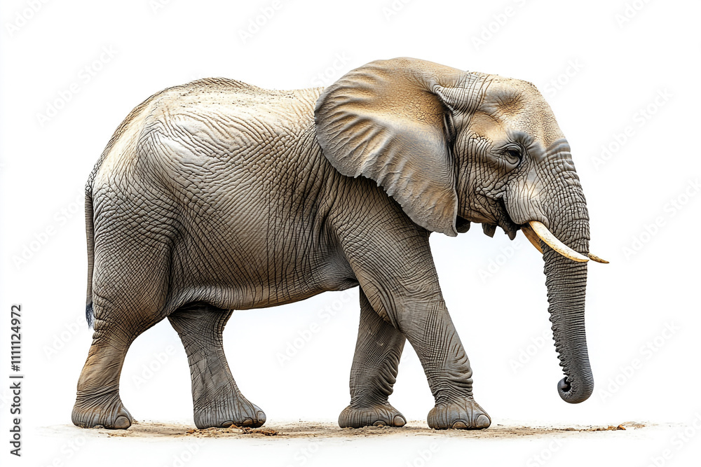 Fototapeta premium African Elephant Walking Isolated On White Background