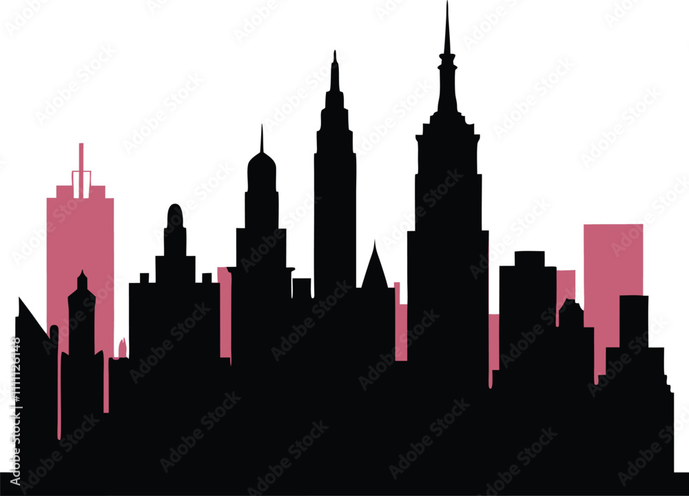 Naklejka premium New York Cityscape Silhouette on White Background