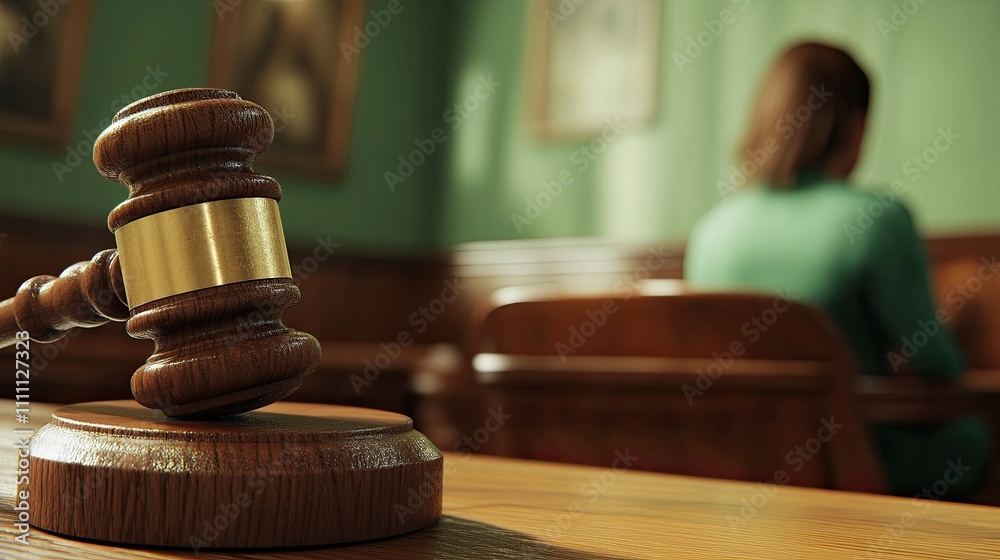 A courtroom gavel in focus, with a blurred, distressed woman in the background, emphasizing the emotional weight of judgment. A courtroom gavel in focus, with a blurred, distressed woman in the background, emphasizing the emotional weight of judgment.