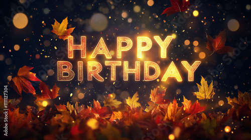 Sparkling Autumn Birthday  Festive Fall Leaves   Glowing Text