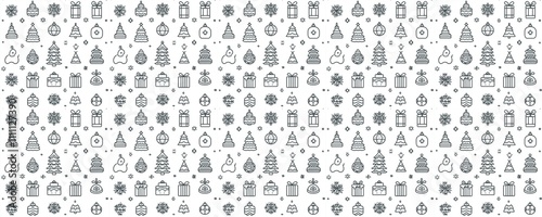 seamless pattern of Christmas Black White Line Art Festive Design Winter Holiday