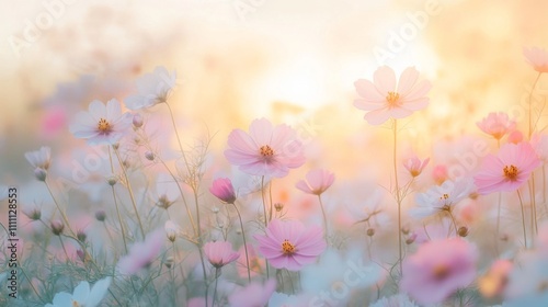 Delicate Pink Cosmos Flowers in Soft Light