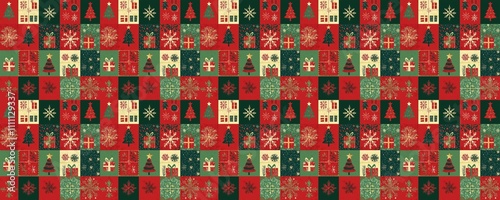 seamless pattern of Christmas patchwork design red green festive holiday cheer 