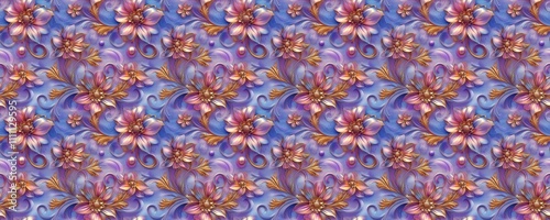 seamless pattern of Luxury 3D floral design purple gold baroque elegant pattern