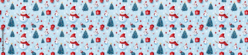 seamless pattern of Cute Christmas snowmen red and blue winter holiday pattern seamless pattern of Cute Christmas snowmen red and blue winter holiday pattern