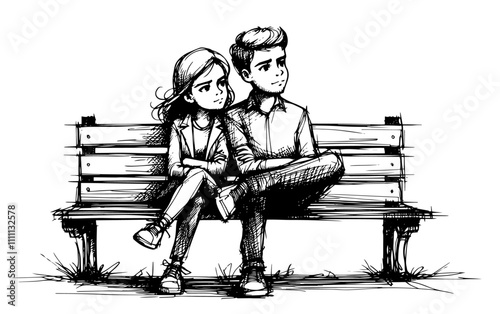 couple sitting on a bench on valentine's day vector love  valentine valentines 