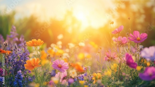 Vibrant Wildflowers Blooming in a Sunlit Meadow