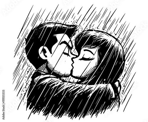 couple kissing in the rain on valentine's day vector love cute valentine valentines celebration