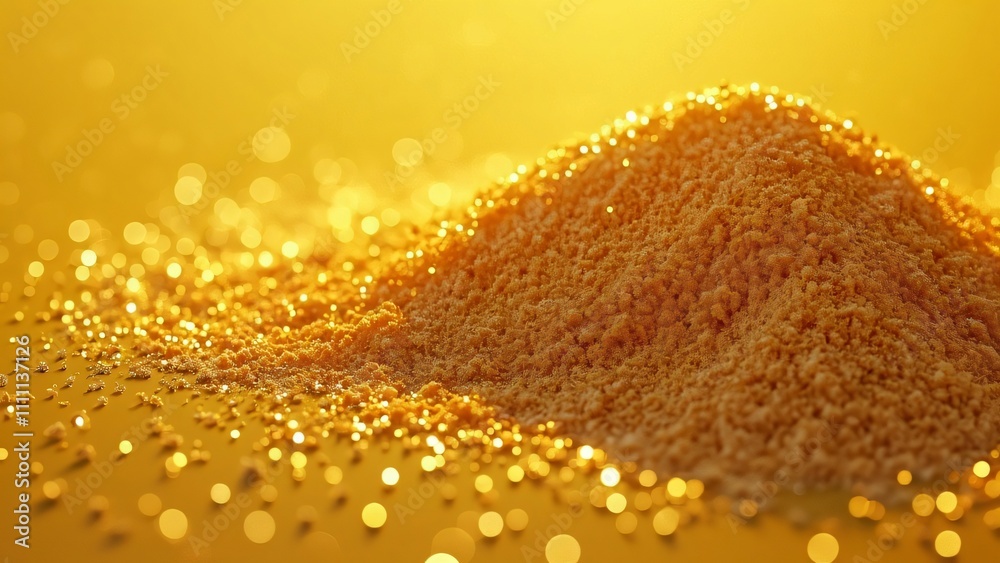 Golden Sparkling Sand, Close-up Texture and Shimmer Golden Sparkling Sand, Close-up Texture and Shimmer
