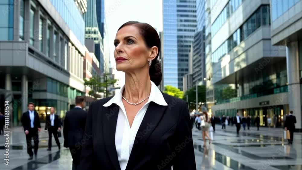 A businesswoman standing confidently in a bustling city, embodying professionalism and success amidst modern buildings. A businesswoman standing confidently in a bustling city, embodying professionalism and success amidst modern buildings.