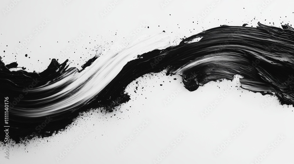 Abstract black and white paint strokes on a white background. A dynamic composition. Abstract black and white paint strokes on a white background. A dynamic composition.
