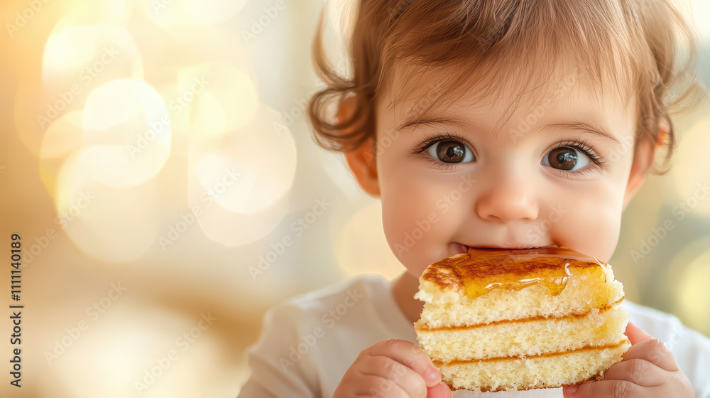 joyful toddler enjoying delicious slice of cake with big smile. warm background adds to cheerful atmosphere, capturing moment of pure delight joyful toddler enjoying delicious slice of cake with big smile. warm background adds to cheerful atmosphere, capturing moment of pure delight
