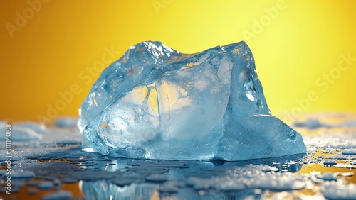 Highly Detailed Ice Crystal Rendering, Cold, Fragile Beauty on Yellow Background photo