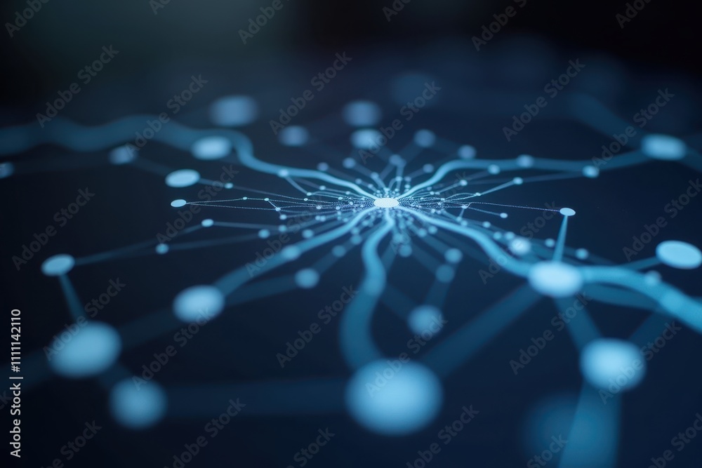 Obraz premium Futuristic Digital Network with Holographic Nodes Representing Data Flow and Analytics in an Abstract Visual Representation of Connectivity and Information Processing