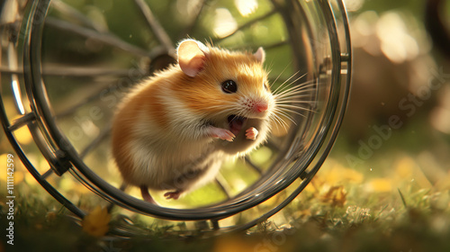 A child giggling as their hamster runs in its wheel.