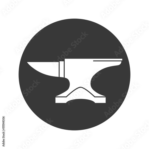 Blacksmith anvil silhouette in a black circular background, symbolizing craftsmanship, metalworking, and traditional tools