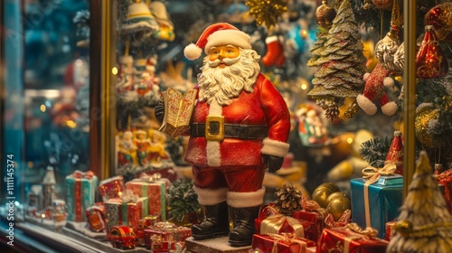 Wallpaper Mural Charming Santa Figurine with Colorful Gifts and Holiday Decorations, evoking the festive spirit of Christmas, perfect for seasonal celebrations and joyful decor themes. Torontodigital.ca