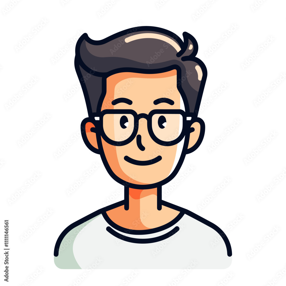 Young man with glasses. Facial expression. Flat vector illustration. Young man with glasses. Facial expression. Flat vector illustration.