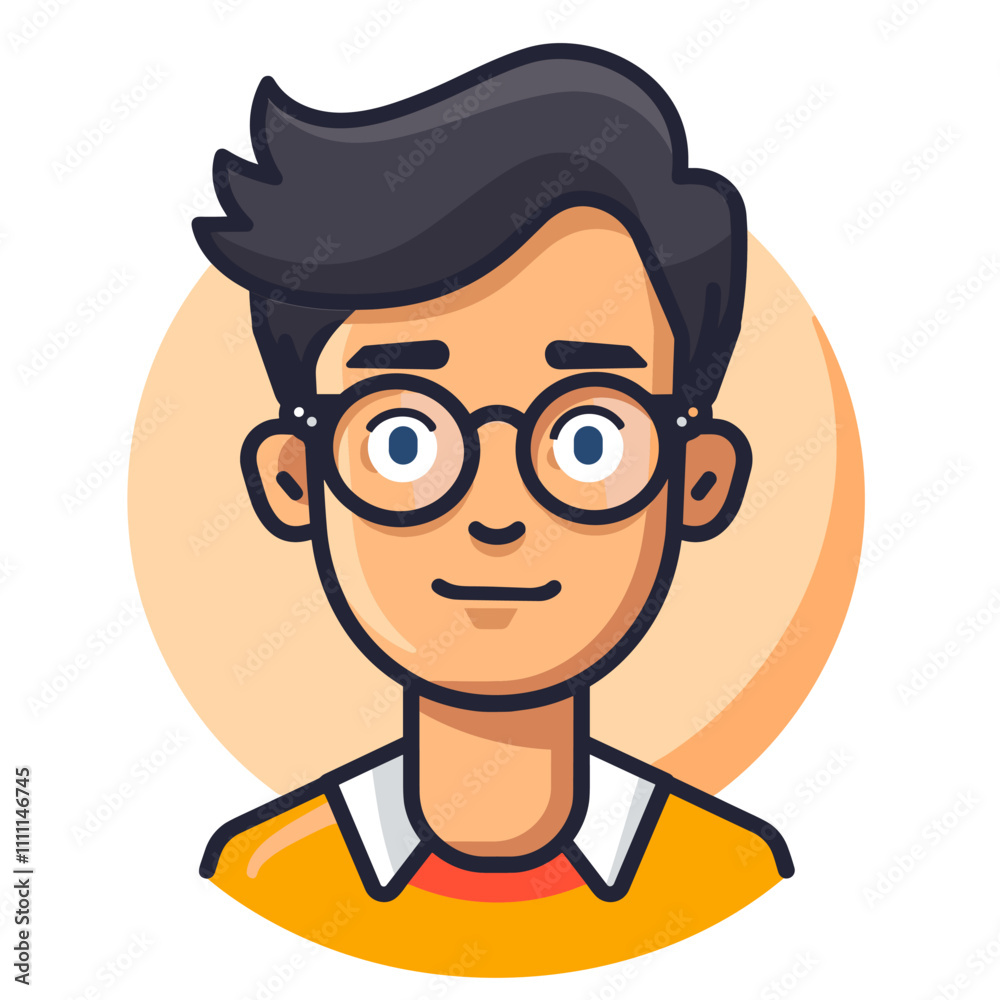 Young man with glasses. Vector illustration in a flat style. Cartoon character. Young man with glasses. Vector illustration in a flat style. Cartoon character.