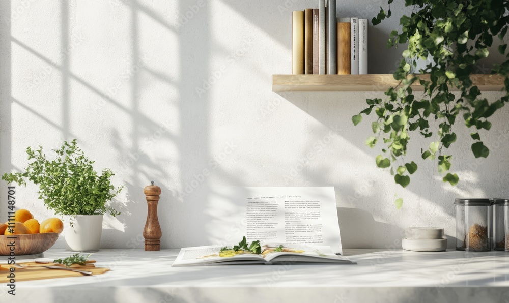 cookbook with a minimal aesthetic, showing a simple recipe page with elegant fonts and a clean layout, placed in a bright kitchen environment. cookbook with a minimal aesthetic, showing a simple recipe page with elegant fonts and a clean layout, placed in a bright kitchen environment.