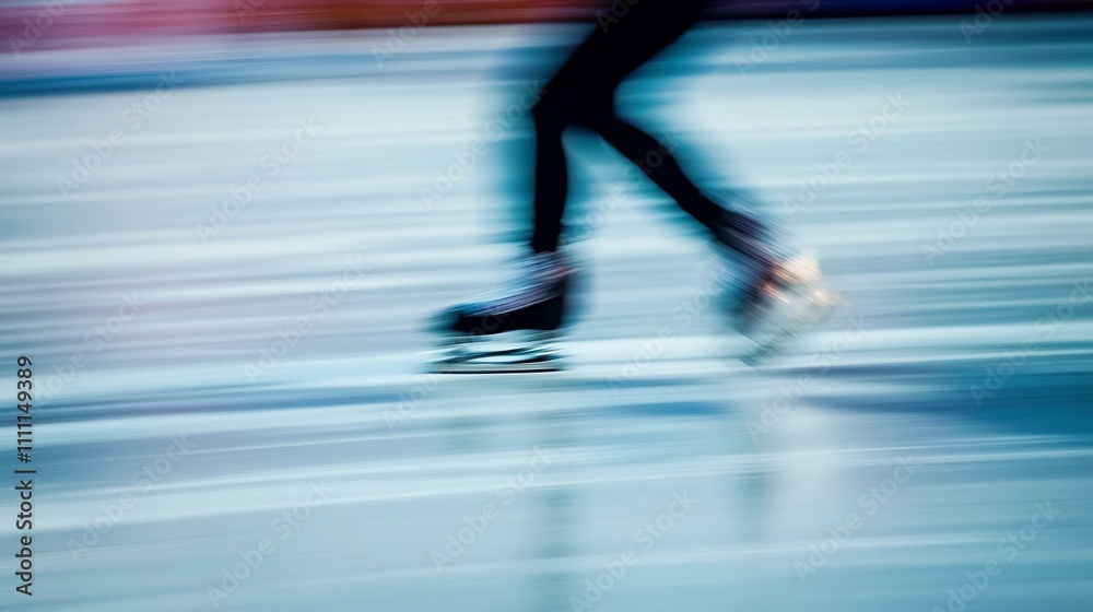 A blurred motion shot of a figure skating on ice, emphasizing speed and agility. A blurred motion shot of a figure skating on ice, emphasizing speed and agility.